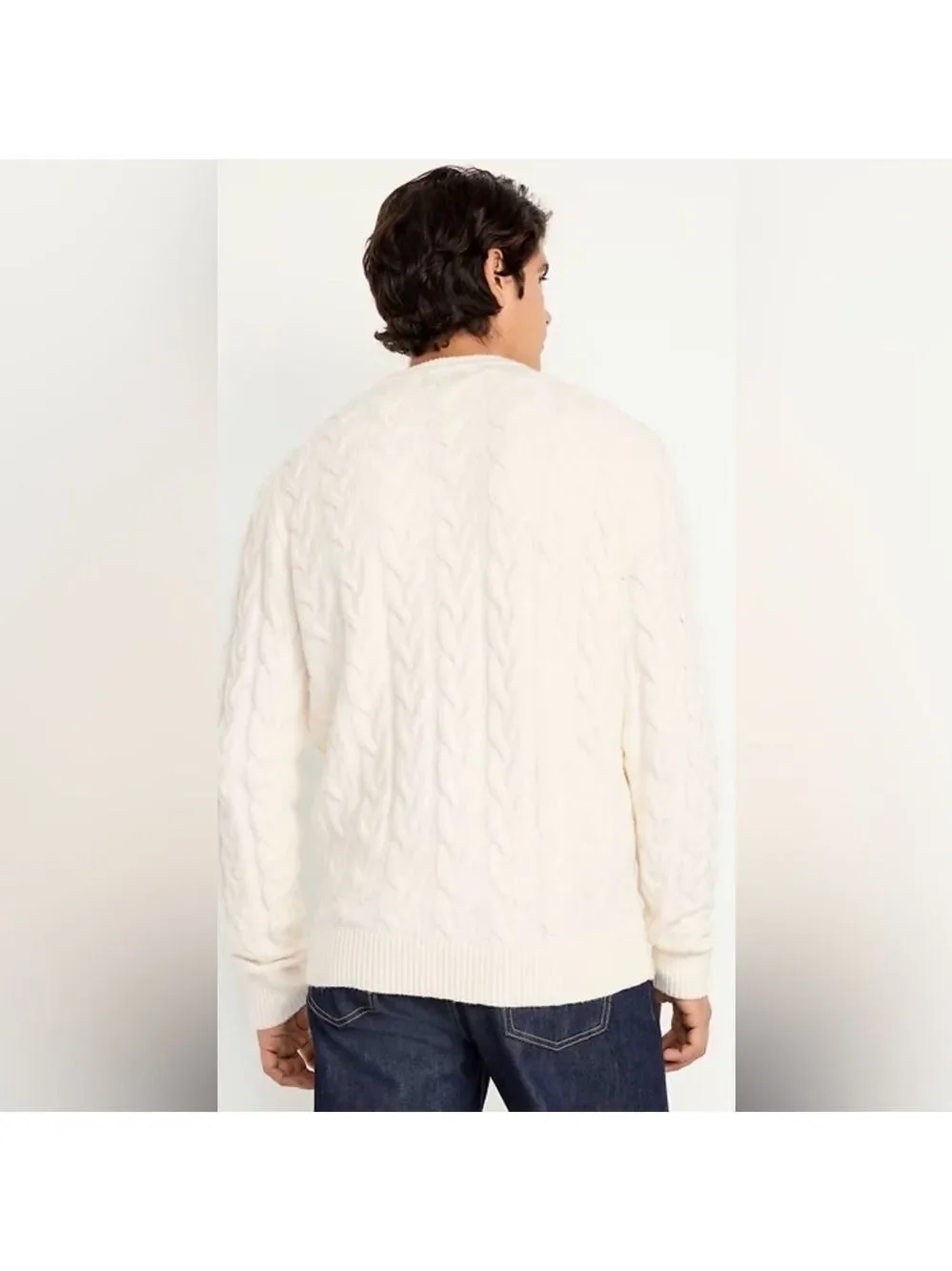 Old Navy Men’s Sosoft Crew-Neck Cable-Knit Sweater NWOT L Tall Cream Winter